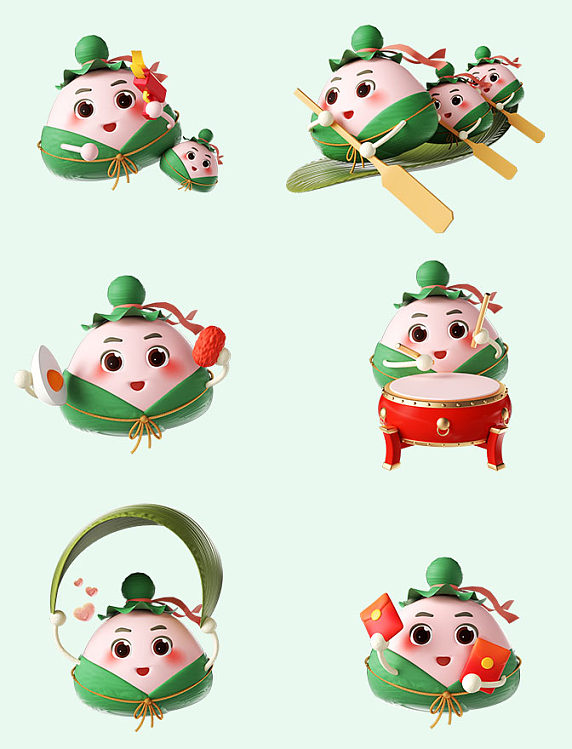 端午节3D立体古风粽子形象套图