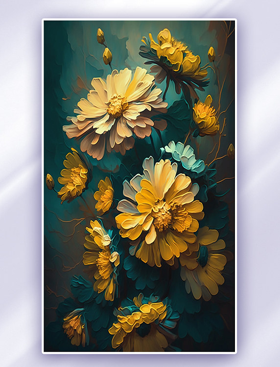 黄色油画质感盛开的花朵插画