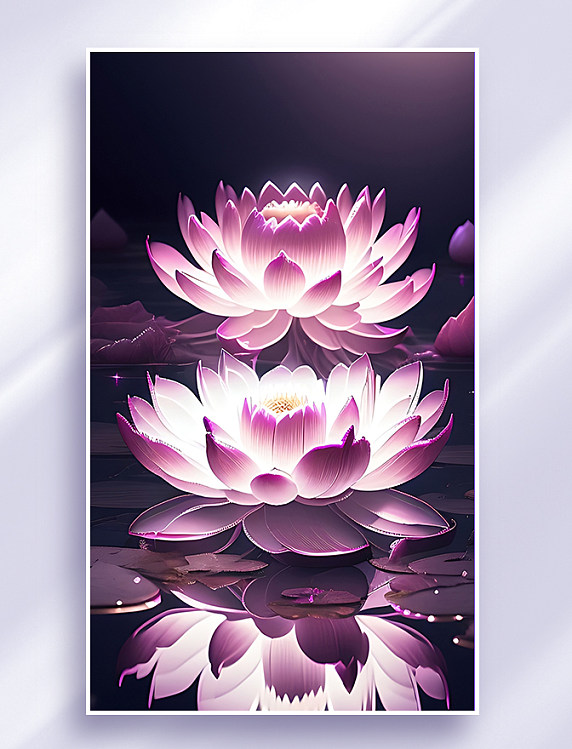 梦幻唯美治愈粉色亮光莲花数字艺术插画