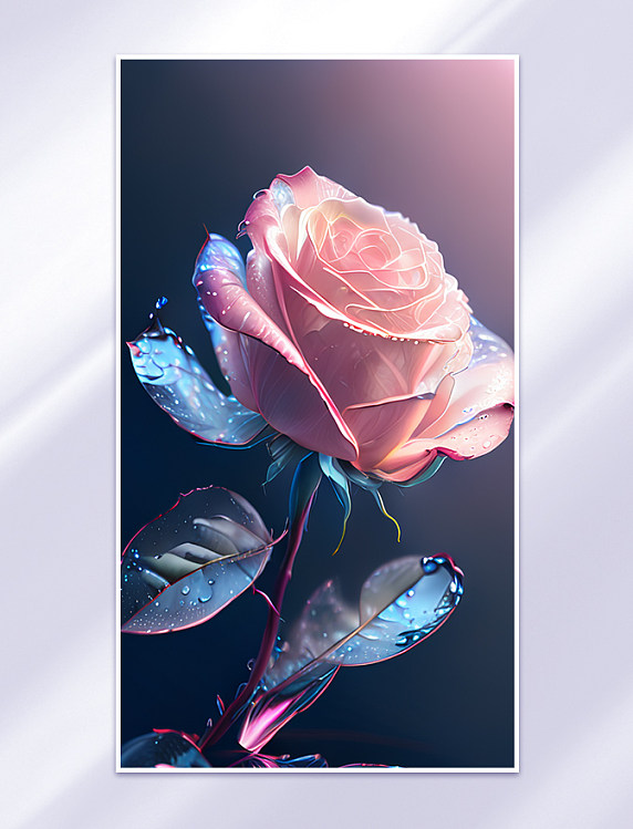 粉色玫瑰花特写植物插画