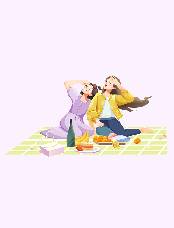 春天春季春游赏美食风景插画元素