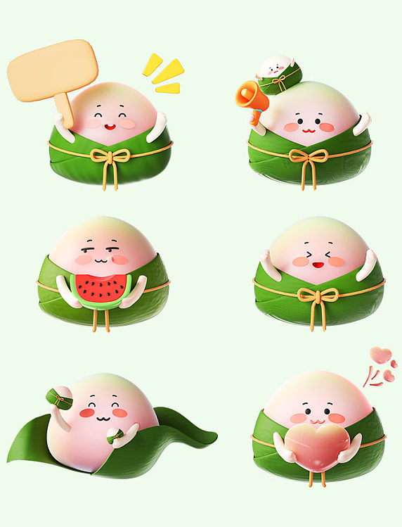 端午节3D立体可爱粽子元素C4D形象套图