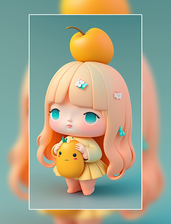 水果可爱的女孩IP形象盲盒3D渲染逼真数字作品AI作品数字插画