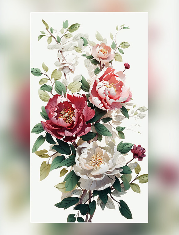 牡丹纸质插图花卉剪纸风层次丰富的花
