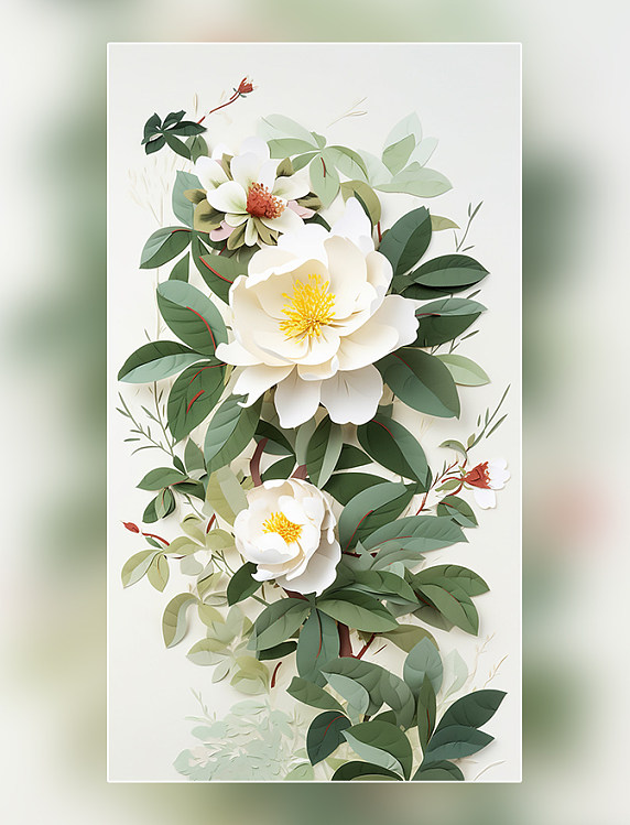 纸质插图花卉剪纸风层次丰富的花