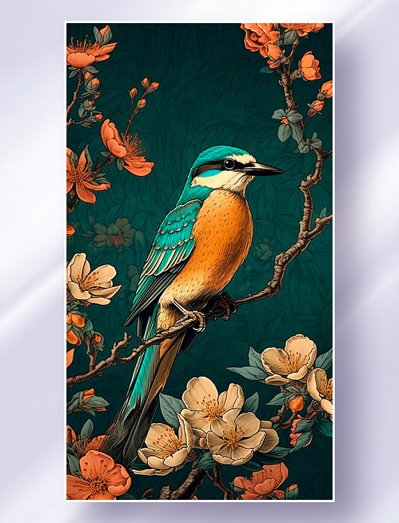 中国风国画花鸟风景图工笔画