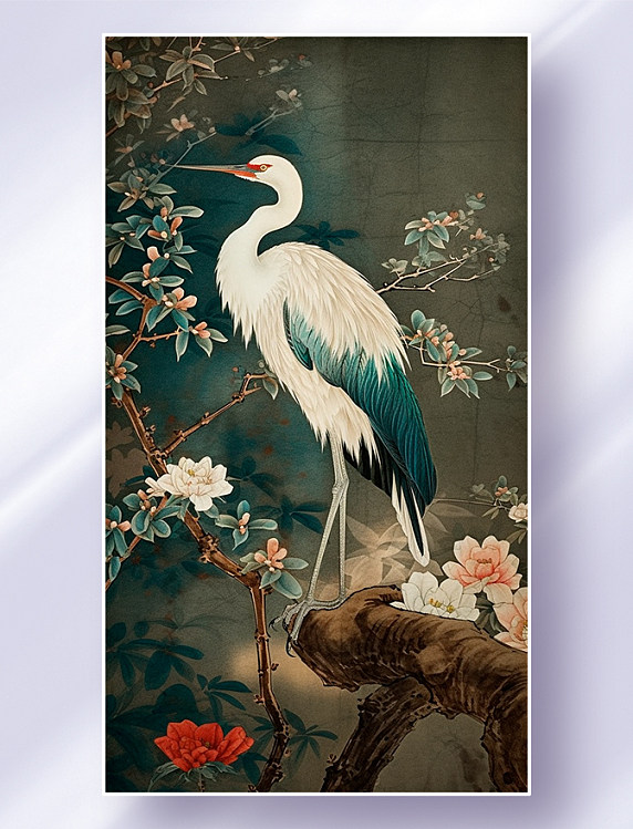 中国风鹤国画仙鹤花鸟风景图工笔画