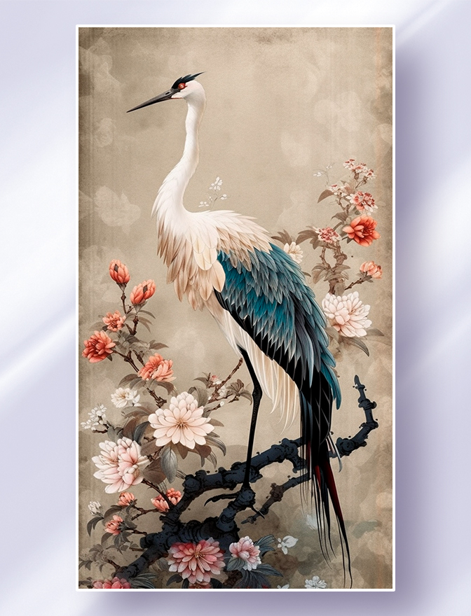 鹤中国风仙鹤国画花鸟风景图工笔画图片_潮国创意