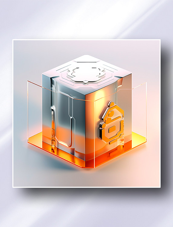 金属橙色玻璃质感安全防护系统科技感图标icon