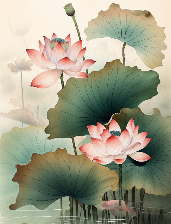 中国风插画夏天夏季荷塘荷花