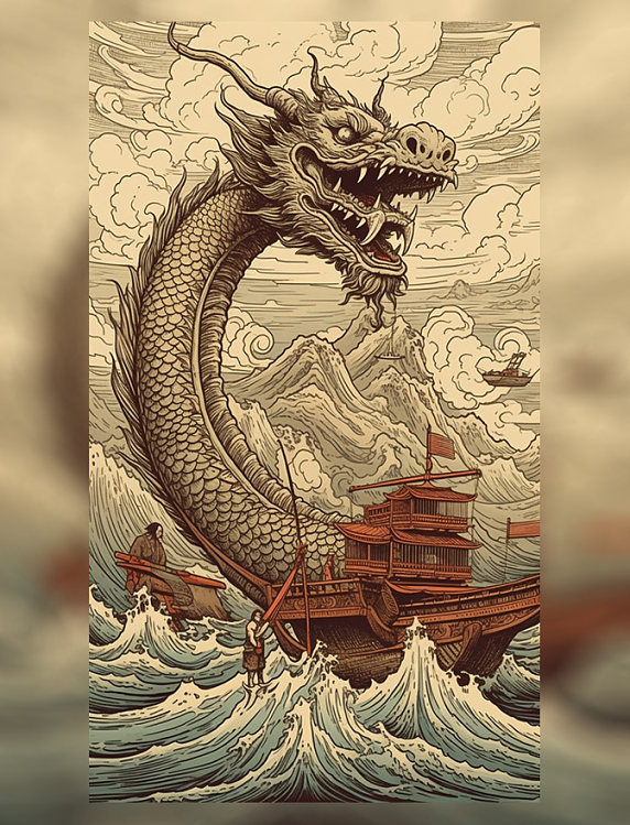 端午端午节龙舟场景古风抽象风格航海航行