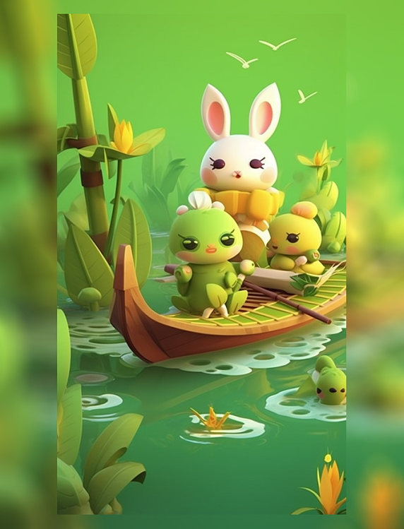 端午端午节龙舟场景3d小清新风格