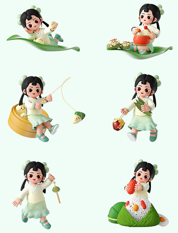 端午节3D立体人物和粽子套图