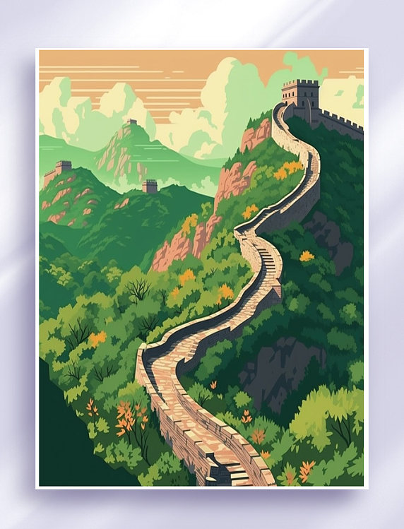 卡通手绘全国旅游景点扁平插画背景素材绘画