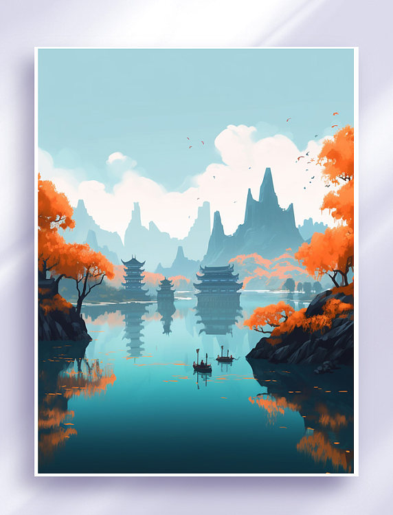 卡通手绘全国旅游景点扁平插画AI绘画背景素材