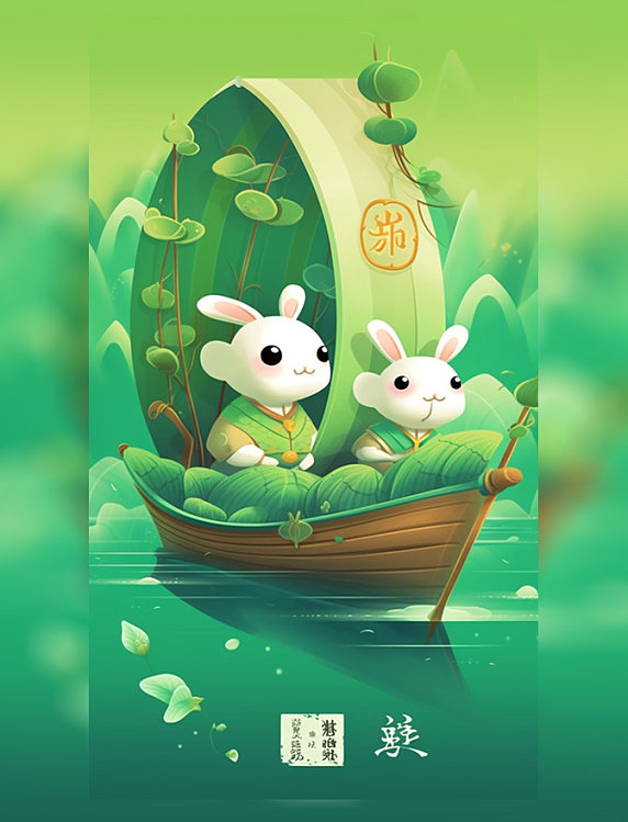 兔年端午端午节龙舟小清新风格