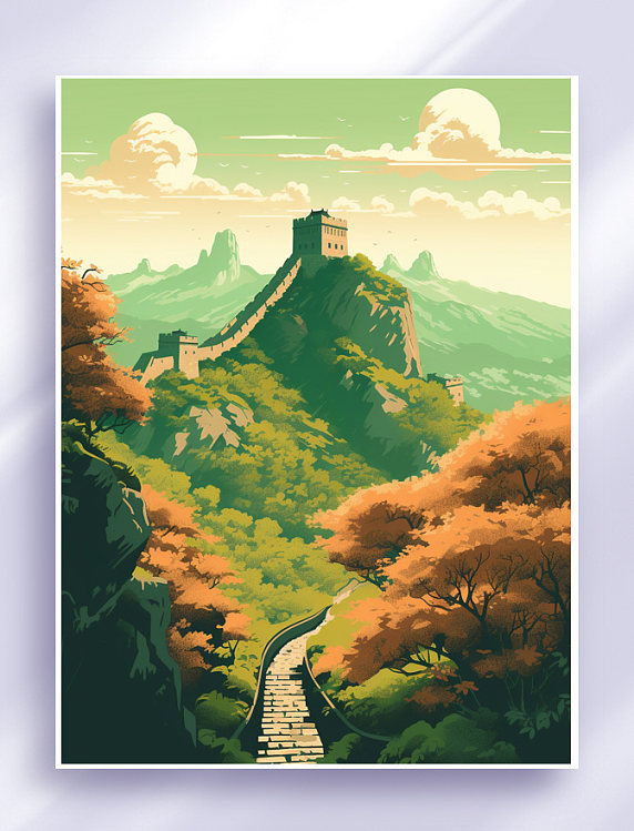 卡通手绘全国旅游景点扁平插画背景素材AI