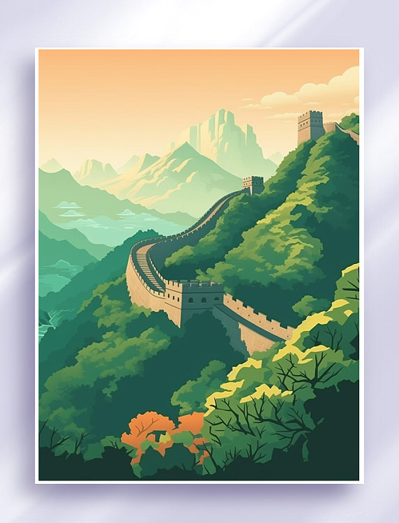 全国旅游景点扁平插画背景卡通手绘素材