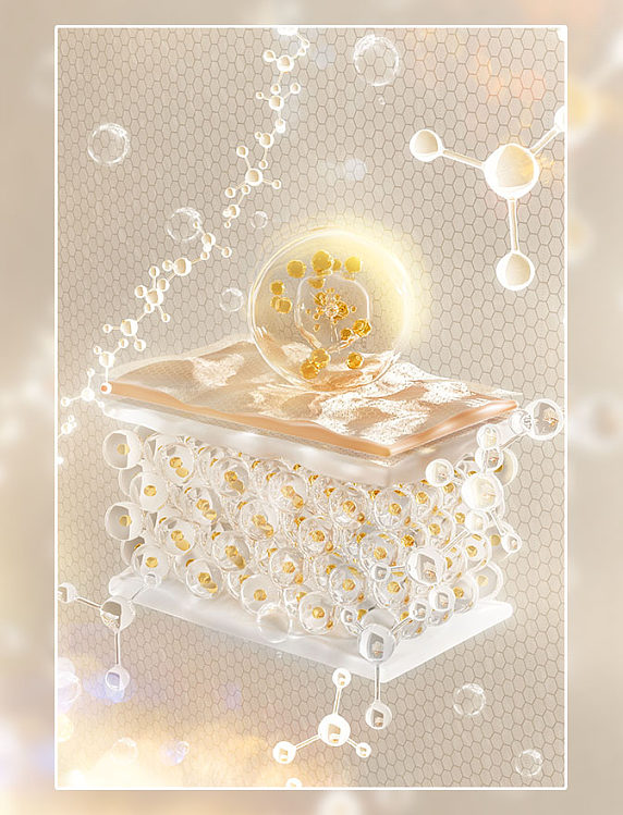 3D立体细胞层美妆护肤海报美妆美业分子背景