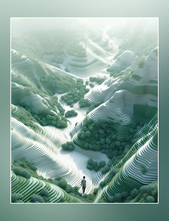 抽象背景绿色背景山水树木梯田春天背景