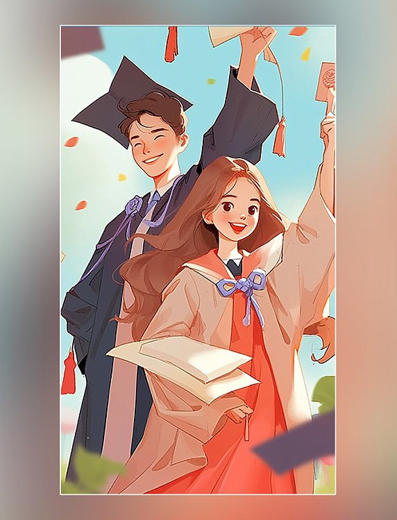 致青春插画毕业季学士帽毕业学生扁平风