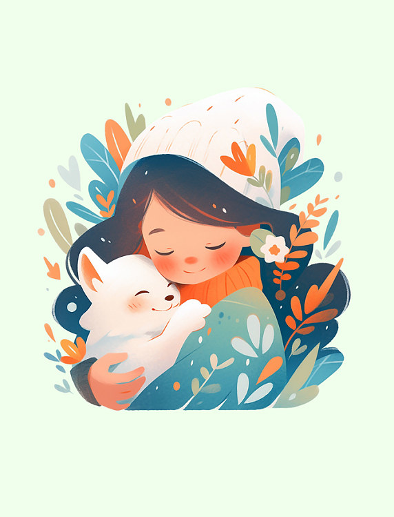 温馨宠物互动自然有爱简易插画元素