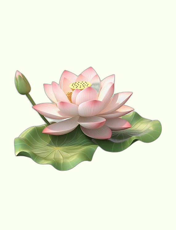 3D立体粉红荷花娇艳花瓣翠绿荷元素