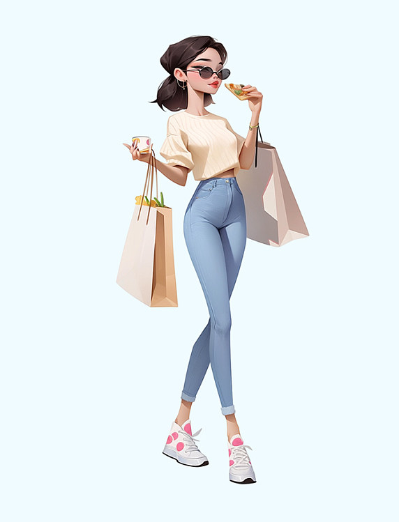 3d立体电商人物购物女孩促销元素