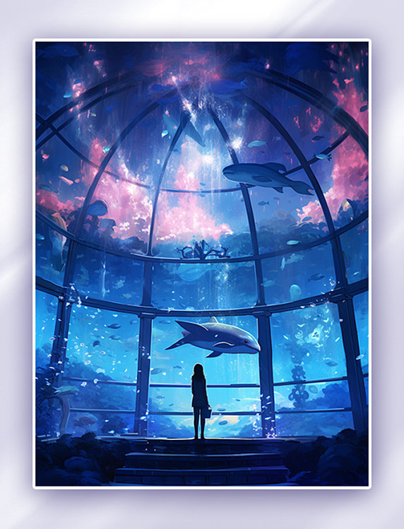 彩色唯美海底世界海洋生物美景卡通插画