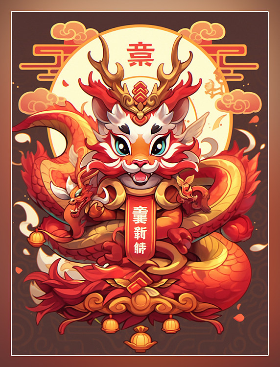 龙插图丰富多彩中国风格的卡通龙国潮风龙宝宝中国龙新年龙