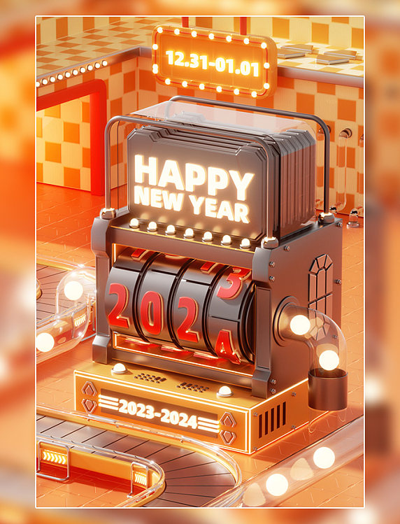 元旦电商3D立体新年跨年抽奖机场景