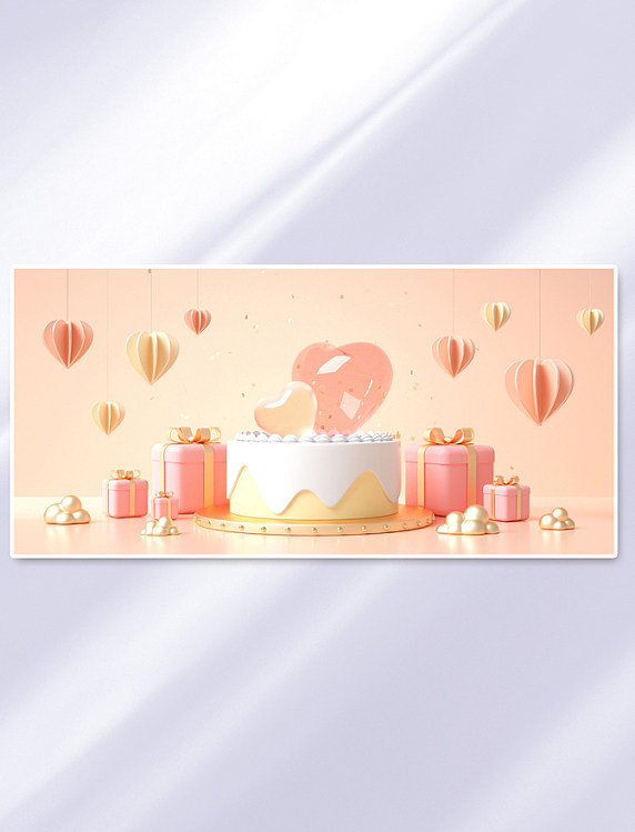 3d立体情人节蛋糕生日场景c4d素材