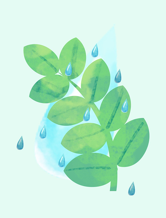 手绘质感水彩风谷雨下雨雨滴素材元素