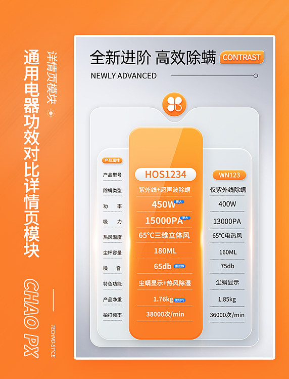 橙色电器通用电商详情对比模块