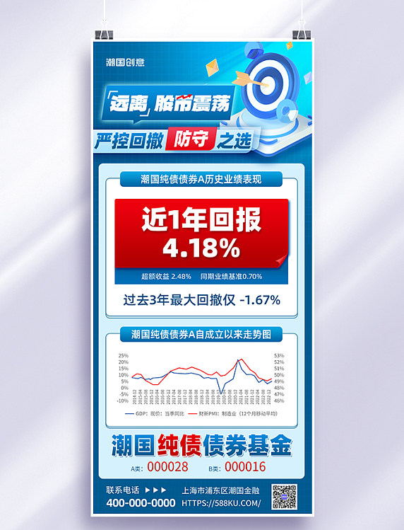 金融理财债券发售金融玻璃图标蓝色科技海报
