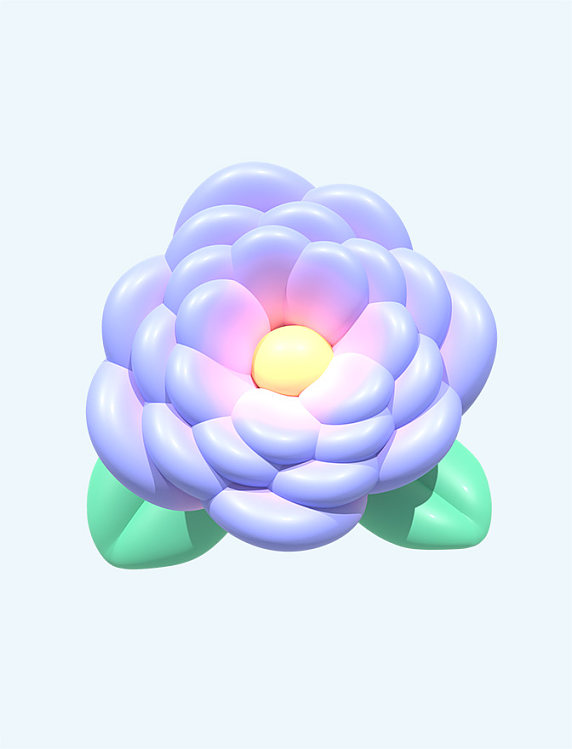 3D立体小花紫色花朵植物绿叶素材
