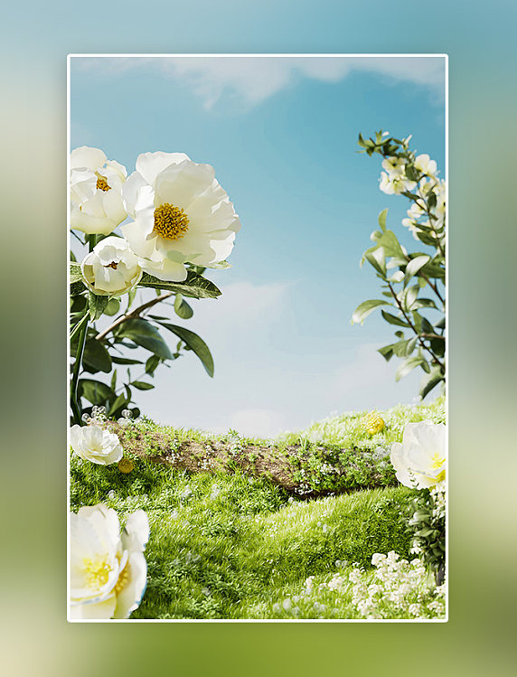 春季春天植物风景绿色3D立体放摄影展台背景