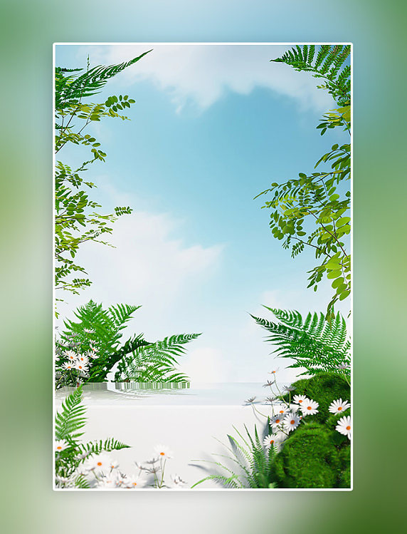 春季风景春天植物花草绿色3D立体仿摄影展台背景