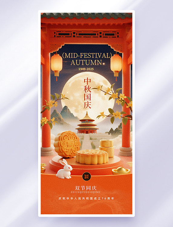 红色中秋国庆节问候祝福海报