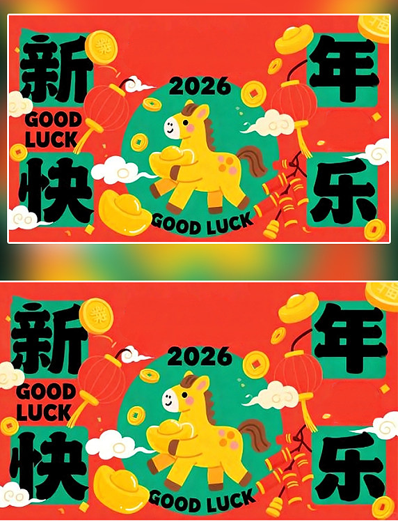 喜庆新年快乐马年国风中国年海报